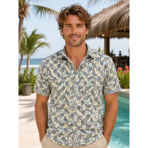 Recess Pineapples Summer Button Down Short Sleeve Men's Medium Slim Fit Needles